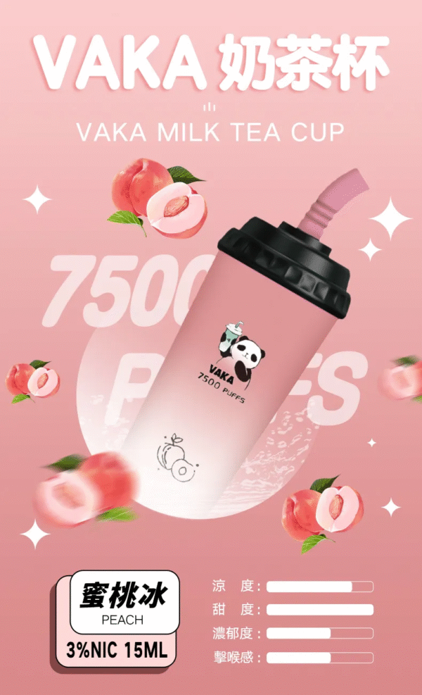 蜜桃冰 VAKA奶茶杯 7500 PUFFS 一次性可充電拋棄式電子煙
