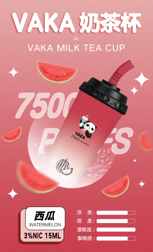 西瓜 VAKA奶茶杯 7500 PUFFS 一次性可充電拋棄式電子煙
