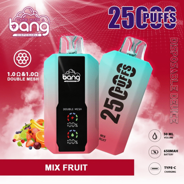 混合水果 Bang 25000 Puffs拋棄式電子煙 超大屏幕 超大容量 可充電