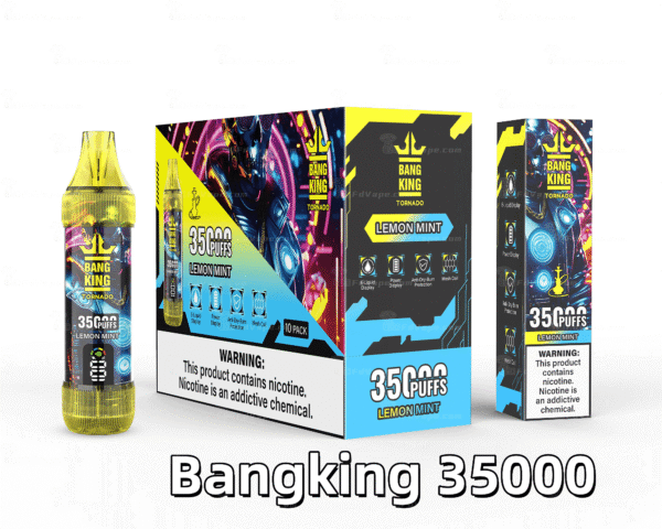 BANG KING 35000 PUFFS 檸檬薄荷 BANG KING 35000 PUFFS 龍捲風 一次性抛棄式霧化筆狀電子煙 超大容量 充電帶顯示屏