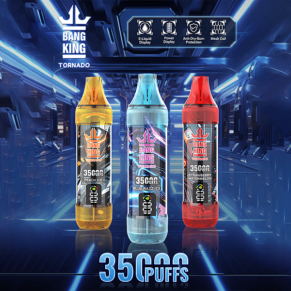 BANG KING 35000 PUFFS 首頁1.3 BANG KING 35000 PUFFS 龍捲風 一次性抛棄式霧化筆狀電子煙 超大容量 充電帶顯示屏