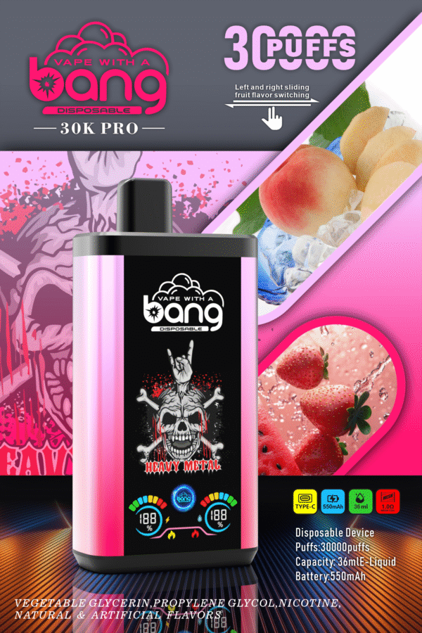 Bang 30000 Puffs PRO一次性電子煙 桃子冰草莓西瓜 Bang 30000 Puffs PRO一次性電子煙 獨特雙口味設計 超大容量 爆款