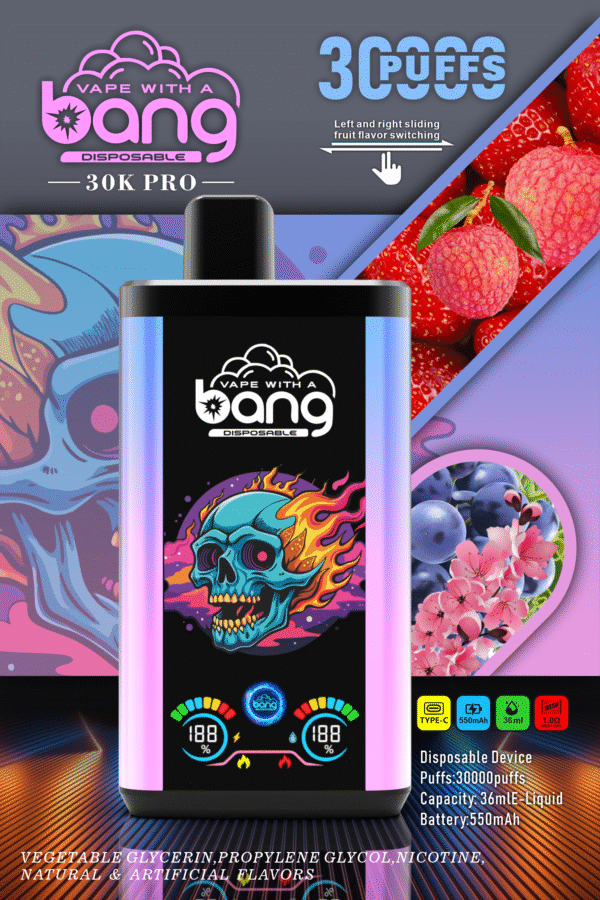 Bang 30000 Puffs PRO一次性電子煙 櫻花葡萄草莓荔枝 Bang 30000 Puffs PRO一次性電子煙 獨特雙口味設計 超大容量 爆款