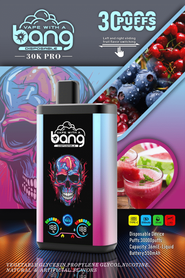 Bang 30000 Puffs PRO一次性電子煙 藍莓櫻桃蔓越莓西瓜漿果爆炸 Bang 30000 Puffs PRO一次性電子煙 獨特雙口味設計 超大容量 爆款