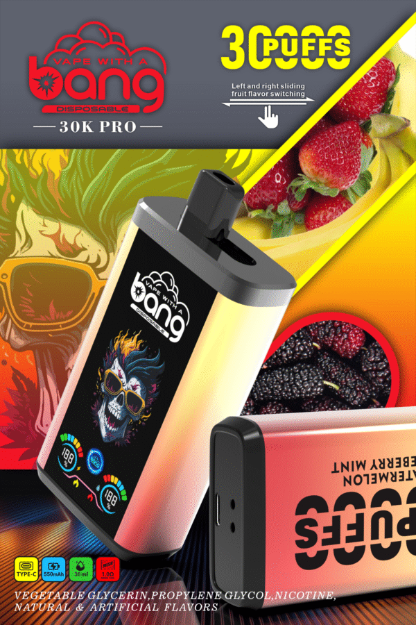Bang 30000 Puffs PRO一次性電子煙 黑龍冰草莓香蕉 Bang 30000 Puffs PRO一次性電子煙 獨特雙口味設計 超大容量 爆款